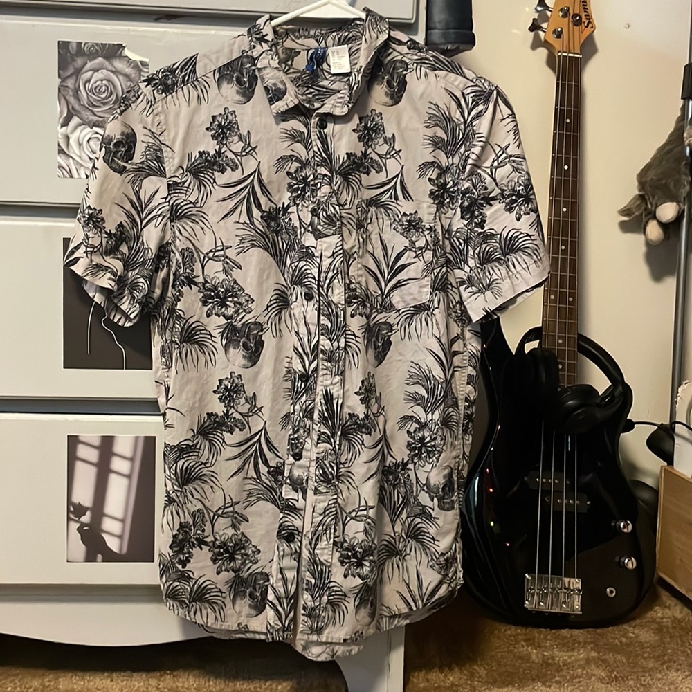 Divided Gray Skull Button up shirt